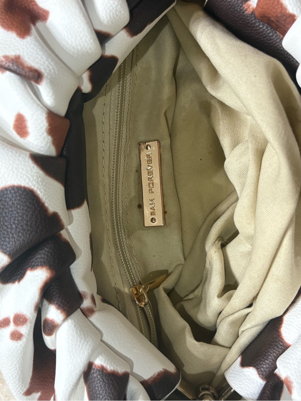 Cow Print Mini Shoulder Bag with Gold Chain Strap - Brown & White - Picture 8 of 10